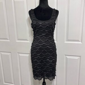 Guess Women’s Black Scoop neck Textured Fringe Scallop Hem Sleeveless Dress 4